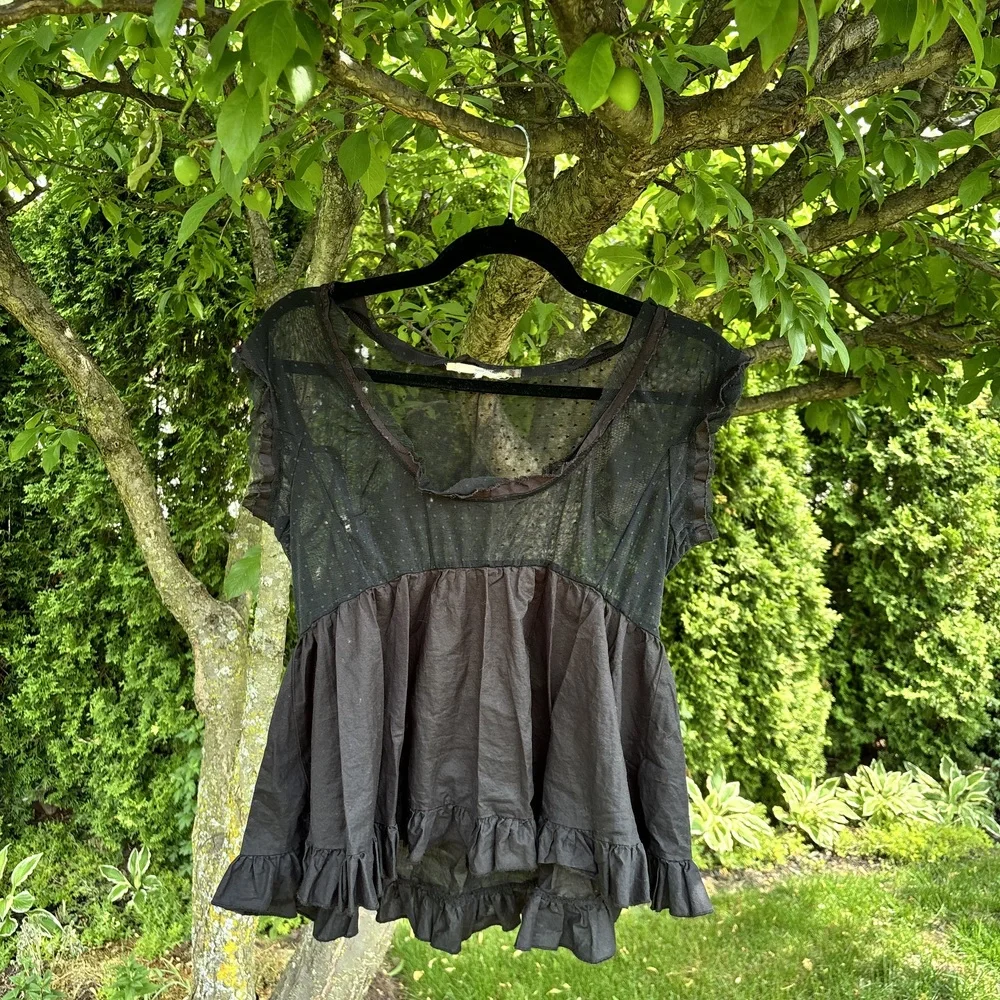 Black Sheer Peplum Blouse - Picture 1 of 5
